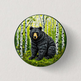 🐻 Zwarte Beer Bos Gloei ❄️ Berken Woud Natuur Ronde Button 3,2 Cm