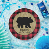 Zwarte Beer Buffalo Plaid Houthakkersbord Papieren Bordje (Feest)