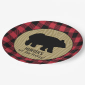 Zwarte Beer Buffalo Plaid Houthakkersbord Papieren Bordje (Gekanteld)