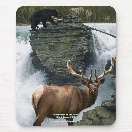 Zwarte Beer & Elk Wildlife Supporter Mousepad Muismat (Voorkant)