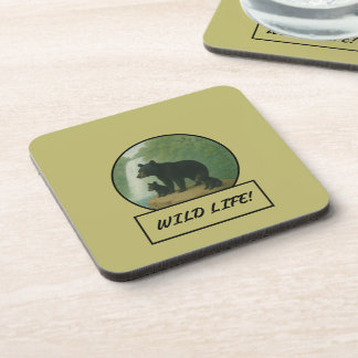 Zwarte Beer en Cubs Dark Khaki Onderzetter Set