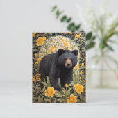Zwarte Beer en gele boterbloem Briefkaart (Staand voorkant)