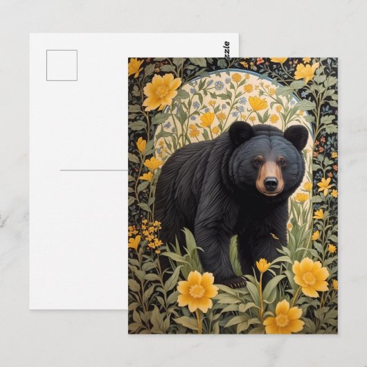 Zwarte Beer en gele boterbloem Briefkaart (Voorkant / Achterkant)