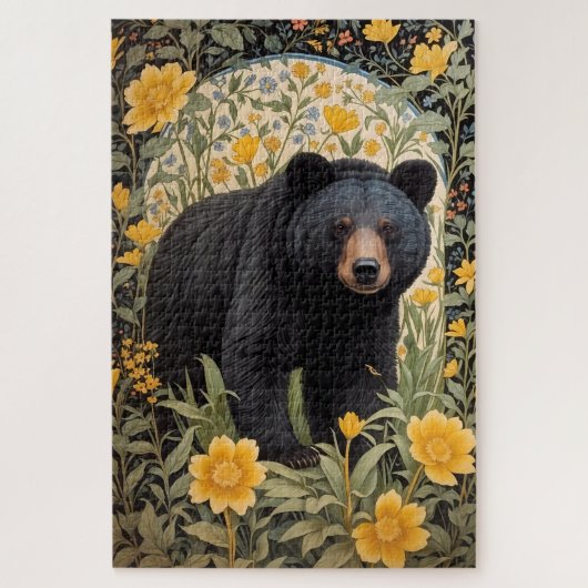 Zwarte Beer en gele boterbloem Legpuzzel (Verticaal)