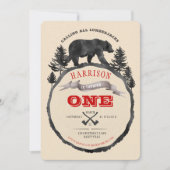 Zwarte Beer en Lumberjack verjaardagsuitnodiging Kaart (Voorkant)