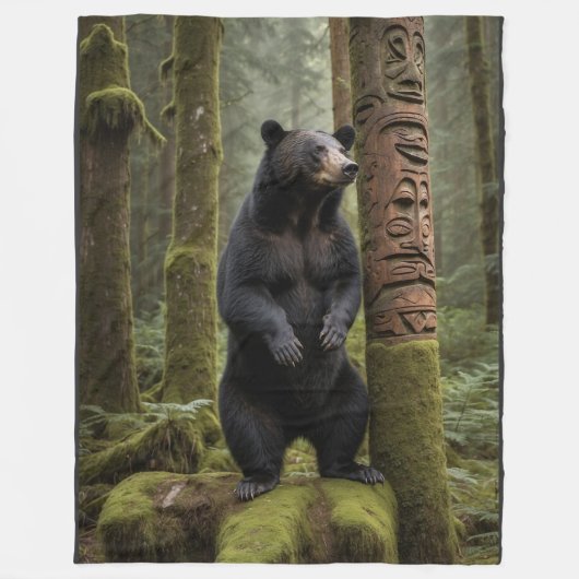 Zwarte Beer en Totem Pole Wildlife Art Fleece Deken (Voorkant)