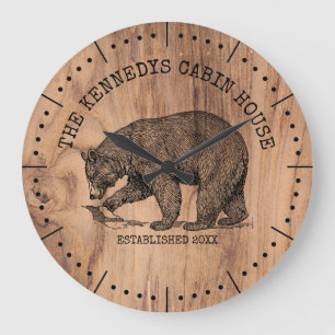 Zwarte Beer Familienaam Rustic Wood Cabin House Grote Klok