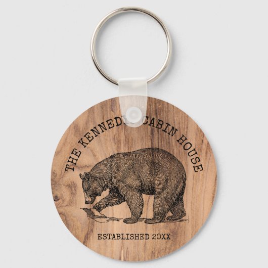 Zwarte Beer Familienaam Rustic Wood Cabin House Sleutelhanger (Voorkant)