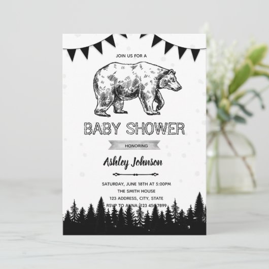 Zwarte beer feest uitnodiging (Staand voorkant)