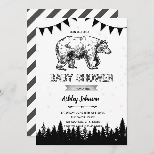 Zwarte beer feest uitnodiging (Voorkant / Achterkant)