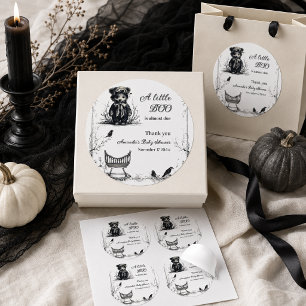 Zwarte Beer Halloween Thema Little Boo Baby Shower Ronde Sticker