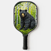 Zwarte beer in een berkenbos pickleball paddle (Achterkant)