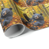 Zwarte Beer In Herfstbladeren Cadeaupapier (Rol Hoek)