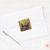 Zwarte Beer In Herfstbladeren Vierkante Sticker (Envelop)