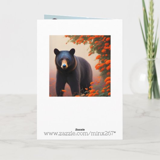 Zwarte beer in oranje bloemen  kaart (Achterkant)