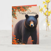 Zwarte beer in oranje bloemen  kaart (Gele Bloem)