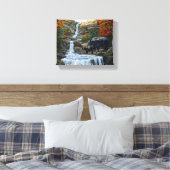 Zwarte Beer moeder en waterval Canvas Afdruk (Insitu (Slaapkamer))