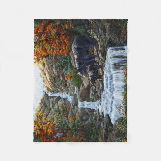 Zwarte Beer moeder en waterval Fleece Deken (Voorkant)