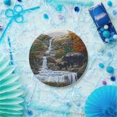 Zwarte Beer moeder en waterval Papieren Bordje (Feest)