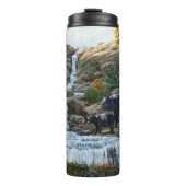 Zwarte Beer moeder en waterval Thermosbeker (Voorkant)