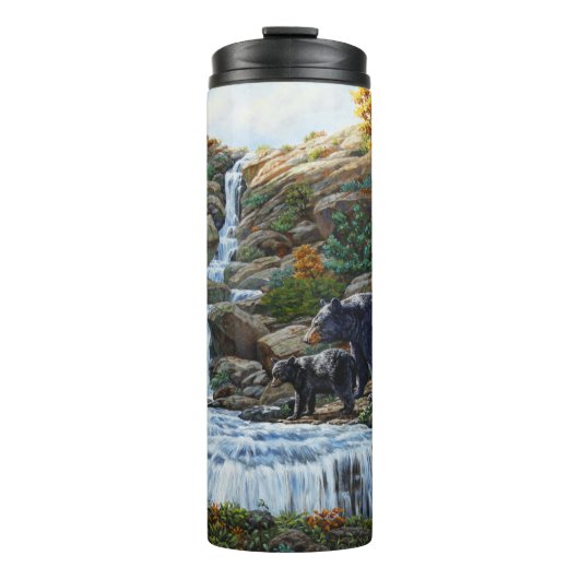 Zwarte Beer moeder en waterval Thermosbeker (Voorkant)