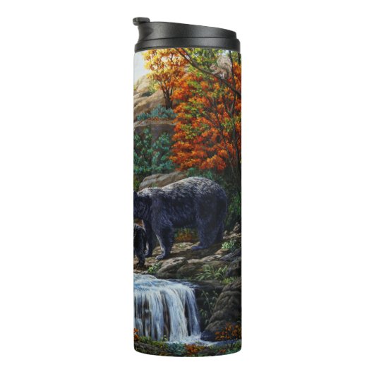 Zwarte Beer moeder en waterval Thermosbeker (Geroteerd rechts)