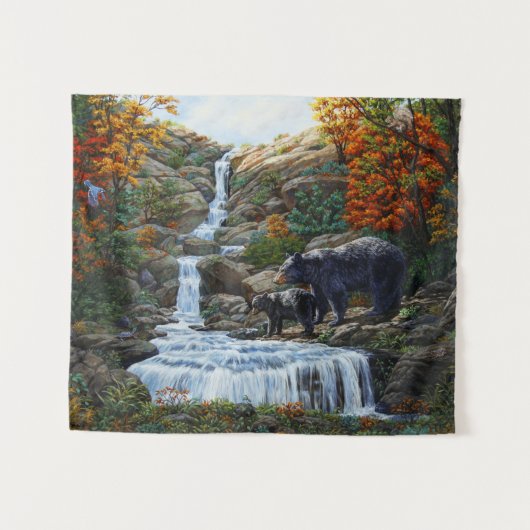 Zwarte Beer moeder en waterval Wandkleed (Voorkant (horizontaal))