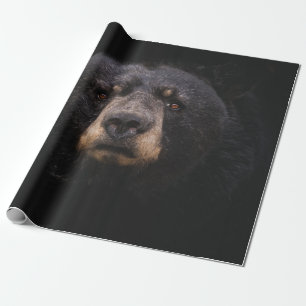 ZWARTE BEER OP BROWN WOODEN TREE BRANCH CADEAUPAPIER