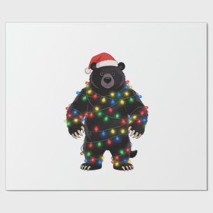 Zwarte Beer Santa Hoed Kerstverlichting Merry Cadeaupapier