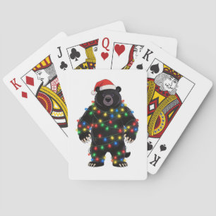 Zwarte Beer Santa Hoed Kerstverlichting Merry   Pokerkaarten