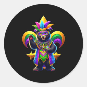 Zwarte Beer Schattig Mardi Gras Ronde Sticker