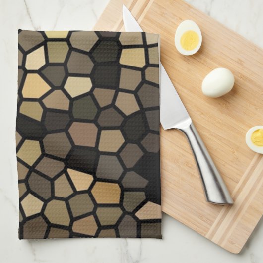 Zwarte, beige en bruine mozaïeken theedoek (Quarter Fold)