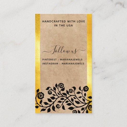 Zwarte beige gouden oorbordjes met chique uitstral visitekaartje (Achterkant)