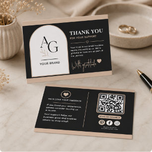 Zwarte Beige Luxe QR Code Afspraakherinnering Bedankkaart