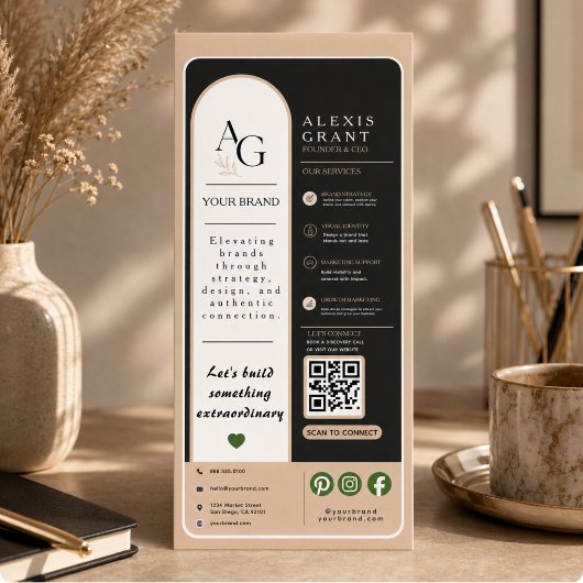 Zwarte Beige Luxe QR Code Afspraakherinnering Reclamekaart
