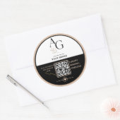 Zwarte Beige Luxe QR Code Afspraakherinnering Ronde Sticker (Envelop)