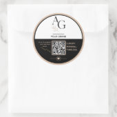 Zwarte Beige Luxe QR Code Afspraakherinnering Ronde Sticker (Tas)