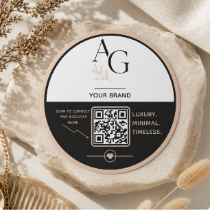 Zwarte Beige Luxe QR Code Afspraakherinnering Ronde Sticker
