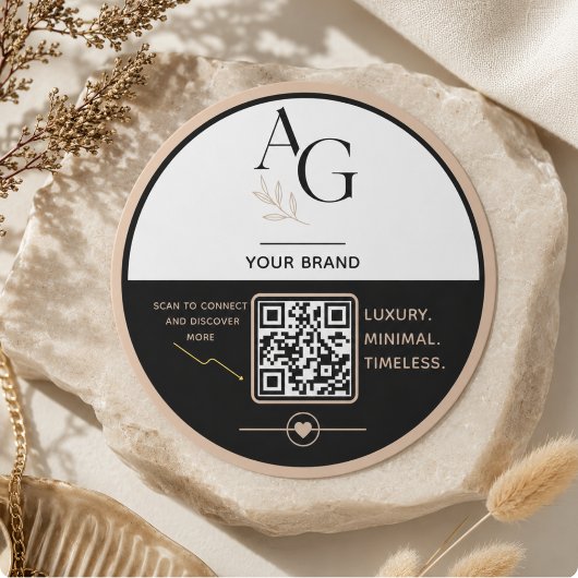 Zwarte Beige Luxe QR Code Afspraakherinnering Ronde Sticker