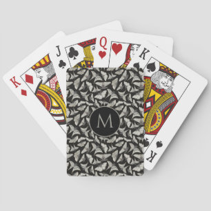 Zwarte beige mot insect patroon met monogram pokerkaarten