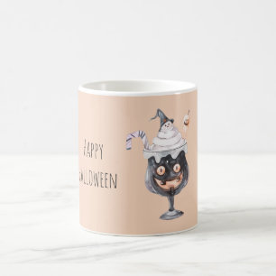 Zwarte Beker Halloween Gezicht Koffiemok
