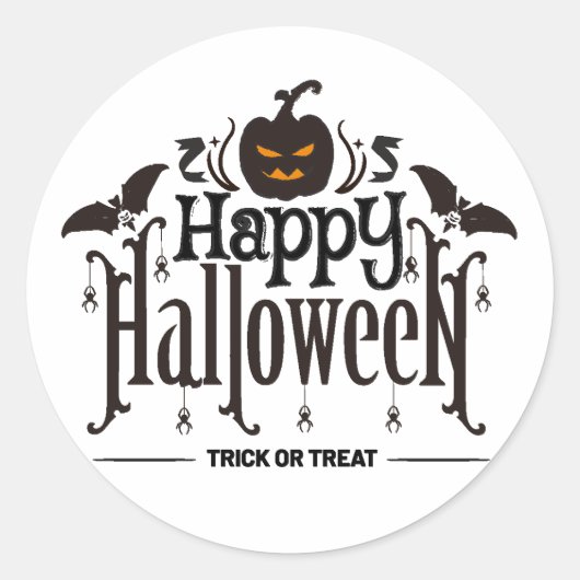 Zwarte belettering van Happy Halloween met pompoen Ronde Sticker (Voorkant)