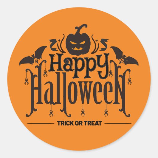 Zwarte belettering van Happy Halloween met pompoen Ronde Sticker (Voorkant)