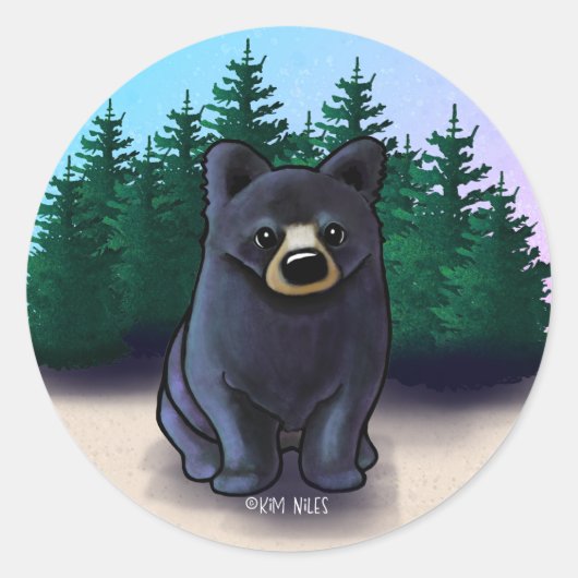 Zwarte Beren Cub Classic Classic Ronde Sticker (Voorkant)