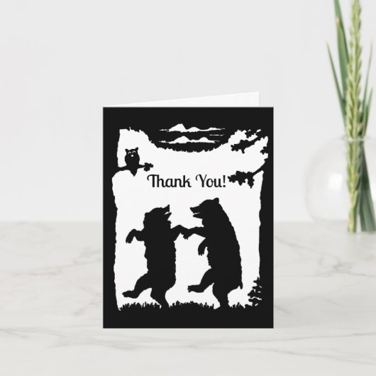 Zwarte Beren Dansen in Bossen Uil in Tree on White Bedankkaart (Voorkant)