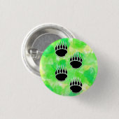 Zwarte Beren Poot Drukt Groene Waterverf Ronde Button 3,2 Cm (Voorkant /achterkant)