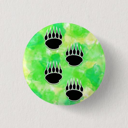 Zwarte Beren Poot Drukt Groene Waterverf Ronde Button 3,2 Cm (Voorkant)