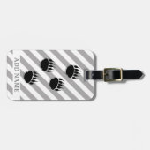 Zwarte Beren pootafdrukken Wit Grijze Strepen Bagagelabel (Voorkant horizontaal)