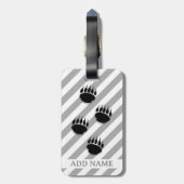 Zwarte Beren pootafdrukken Wit Grijze Strepen Bagagelabel (Achterkant verticaal)