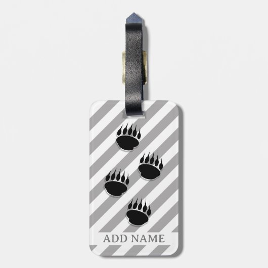 Zwarte Beren pootafdrukken Wit Grijze Strepen Bagagelabel (Achterkant verticaal)